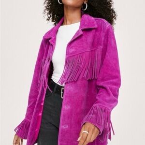 Nasty Gal Real Suede Oversized Fringe Jacket